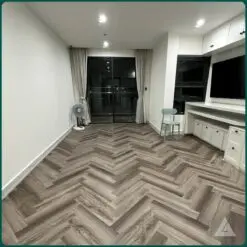 sàn hèm khoá màu xám lát sàn phòng khách